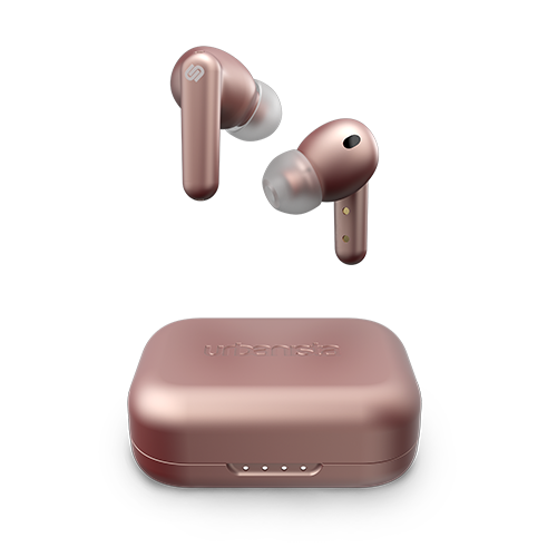 Urbanista London earbuds with charging case in Rose Gold